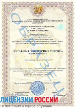Образец сертификата соответствия аудитора №ST.RU.EXP.00006191-3 Сертолово Сертификат ISO 50001